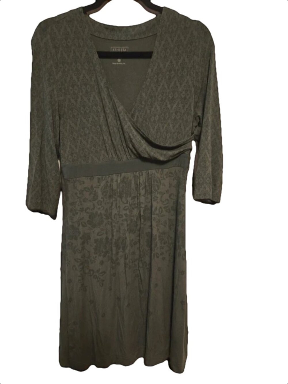 Athleta Floral Jacquard Cowl Neck Long Sleeve Midi Dress Olive Green Womens S